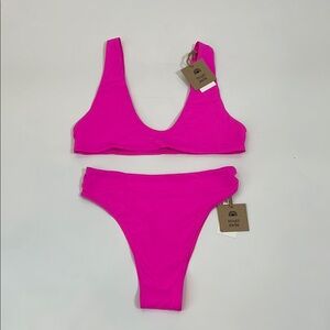 NWT Toast Swim Bikini Set Scoop Top Size S High Waist Bottom XS Pitaya